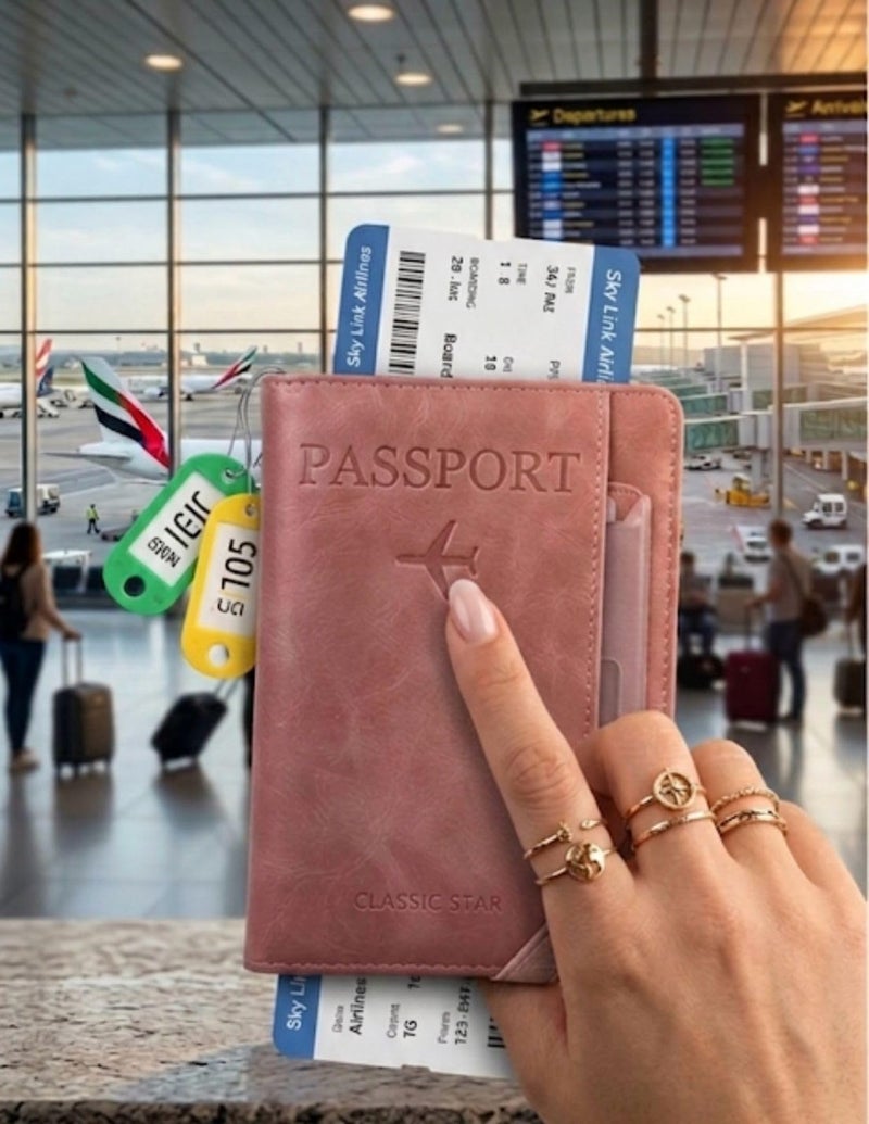 GOGO.EG Classic Passport Holder with Card Slots, Leather, Travel Wallet, Includes ID Badge Holder-M9 (Cashmere) - Image 2