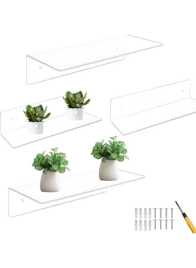 TPGP طقم TPGP من 4 رفوف عائمة، رفوف حائط، رف حائط أكريليك، شفاف، رف حائط، بدون حفر مع 8 براغي، لغرفة النوم، غرفة المعيشة، الحمام، المطبخ، المكتب - Image 1