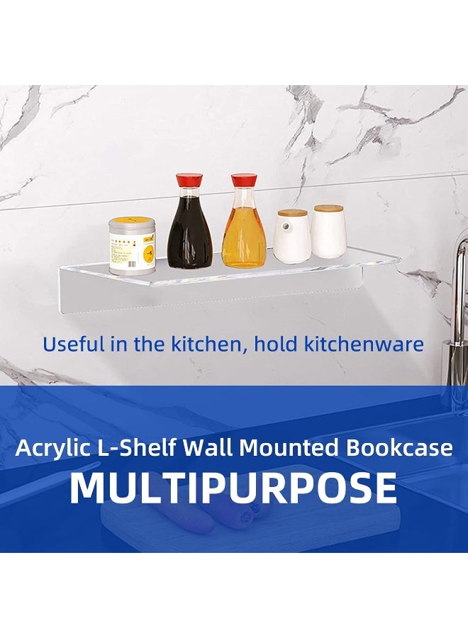 TPGP طقم TPGP من 4 رفوف عائمة، رفوف حائط، رف حائط أكريليك، شفاف، رف حائط، بدون حفر مع 8 براغي، لغرفة النوم، غرفة المعيشة، الحمام، المطبخ، المكتب - Image 4