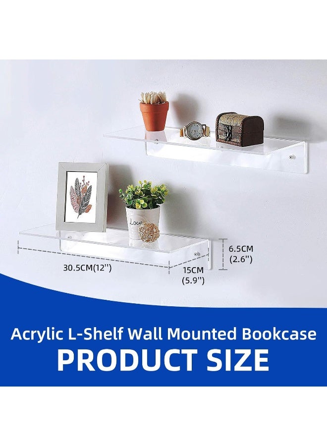 TPGP طقم TPGP من 4 رفوف عائمة، رفوف حائط، رف حائط أكريليك، شفاف، رف حائط، بدون حفر مع 8 براغي، لغرفة النوم، غرفة المعيشة، الحمام، المطبخ، المكتب - Image 2