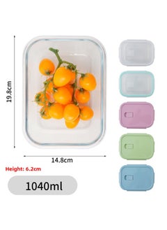Generic Glass Lunch Box Bento Box Fresh-keeping Bowl Sealed Box Lunch Box Fresh-keeping Box Can Enter Microwave Glass Bowl Fruit Box-Specifications:Large Length 1040ml-Color:Transparent White  - Image 1