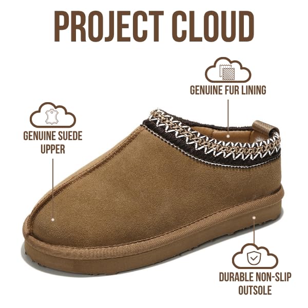 Project Cloud Genuine Leather & Australian Shearling Slippers for Kids - Memory Foam Fuzzy & Non-Slip Fluffy Slippers Girls Footwear & Boys Footwear, Kids Unisex Shoe (DreamWarm, CHSTNUT, 1) - Image 2