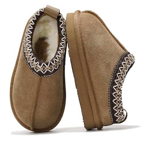 Project Cloud Genuine Leather & Australian Shearling Slippers for Kids - Memory Foam Fuzzy & Non-Slip Fluffy Slippers Girls Footwear & Boys Footwear, Kids Unisex Shoe (DreamWarm, CHSTNUT, 1) - Image 5