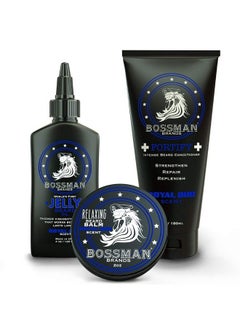 bossman Essentials Beard Kit For Men Beard Oil Jelly Fortifying Conditioner Cream Beard Balm Grooming Growth Care Accessories (Royal Oud)  - Image 1
