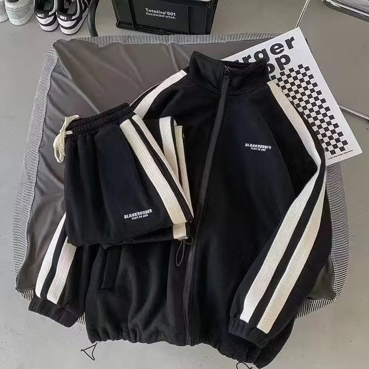 Spring and Autumn Sweat Couples suit Feeling Fag Handsome Mens Clothing Set Matching Fashionable Handsome Leisure Sports Trendy Mens Wear Black (suit)  - Image 1