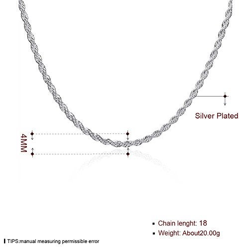 Goldenchen Fashion 925 Jewelry Classic 4mm Distort Rope Beautiful Sterling Silver Plated Necklace Chain for Women Men (18 Inch) - Image 3