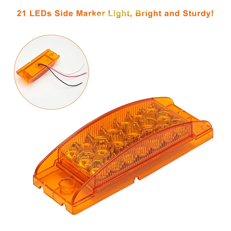 PVerandio أضواء جانبية برتقالية PVerandio 2 قطعة 6 بوصة مع 21 LED للإشارة في المقطورة 6"x2" أضواء تخليص مستطيلة للمقطورة والشاحنة وRV وكامبر مقاومة للماء، 12 فولت - Image 4