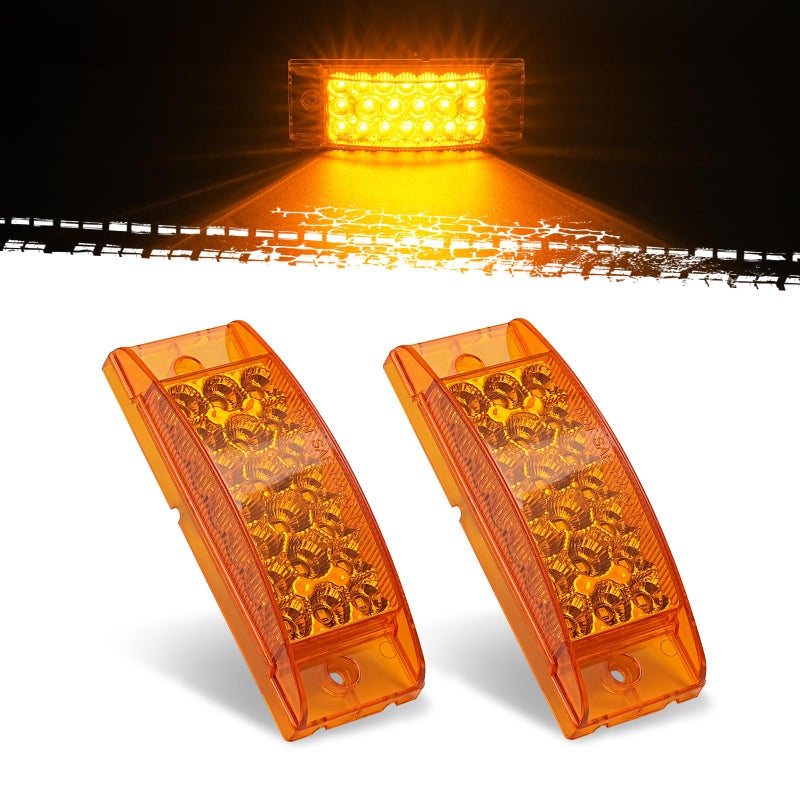 PVerandio أضواء جانبية برتقالية PVerandio 2 قطعة 6 بوصة مع 21 LED للإشارة في المقطورة 6"x2" أضواء تخليص مستطيلة للمقطورة والشاحنة وRV وكامبر مقاومة للماء، 12 فولت - Image 1