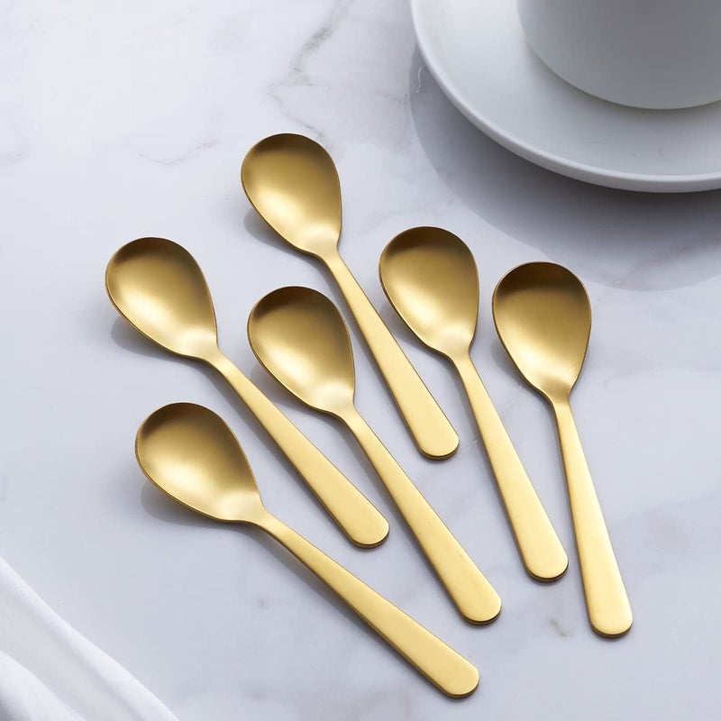 FULLYWARE Matte Gold Demitasse Espresso Spoons, Stainless Steel Satin Finish Coffee Spoons, Mini Teaspoons, Sugar Spoons, 4.7-inch, Set of 6, 6-PIECE - Image 2