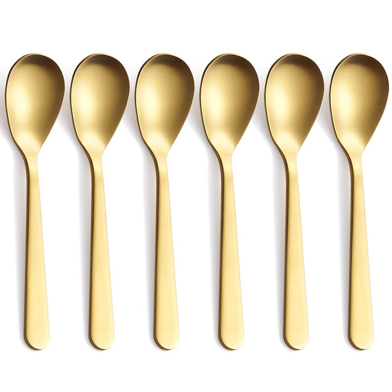 FULLYWARE Matte Gold Demitasse Espresso Spoons, Stainless Steel Satin Finish Coffee Spoons, Mini Teaspoons, Sugar Spoons, 4.7-inch, Set of 6, 6-PIECE - Image 1