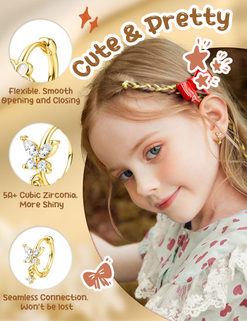 LOYALLOOK Small Hoop Earrings for Women Hypoallergenic Gold Huggie Hoop Earrings for Sensitive Ears Cute Flower Earrings CZ Bow Butterfly Earring Set 4pairs - Image 2