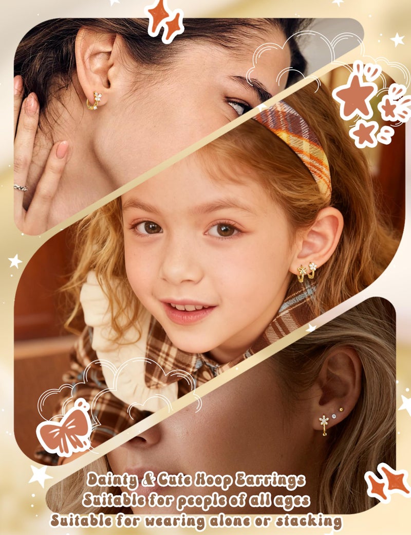 LOYALLOOK Small Hoop Earrings for Women Hypoallergenic Gold Huggie Hoop Earrings for Sensitive Ears Cute Flower Earrings CZ Bow Butterfly Earring Set 4pairs - Image 3