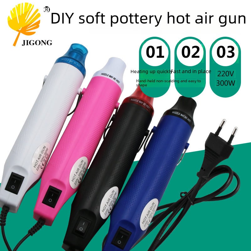 220V Round Plug Hot Air Gun DIY Rubber Stamp Embossed Powder Heat Shrinkable Sheet Handmade Soft Clay Making Tools Wholesale(220V hot air gun-round insert-Green) - Image 2