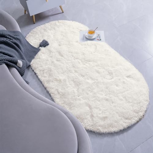 Goideal Fluffy Bedroom Rug, Small Oval Area Rugs, Cream Shag Bedside Carpet for Kids Room Nursery Dorm Cute Fuzzy Indoor Decor for Boy and Girl, 2.6 x 5.3 Feet - Image 3