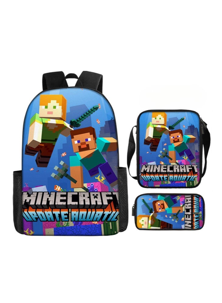Minecraft backpack pencil case satchel three-piece suit men and women leisure sports travel backpack student school backpack - Image 1