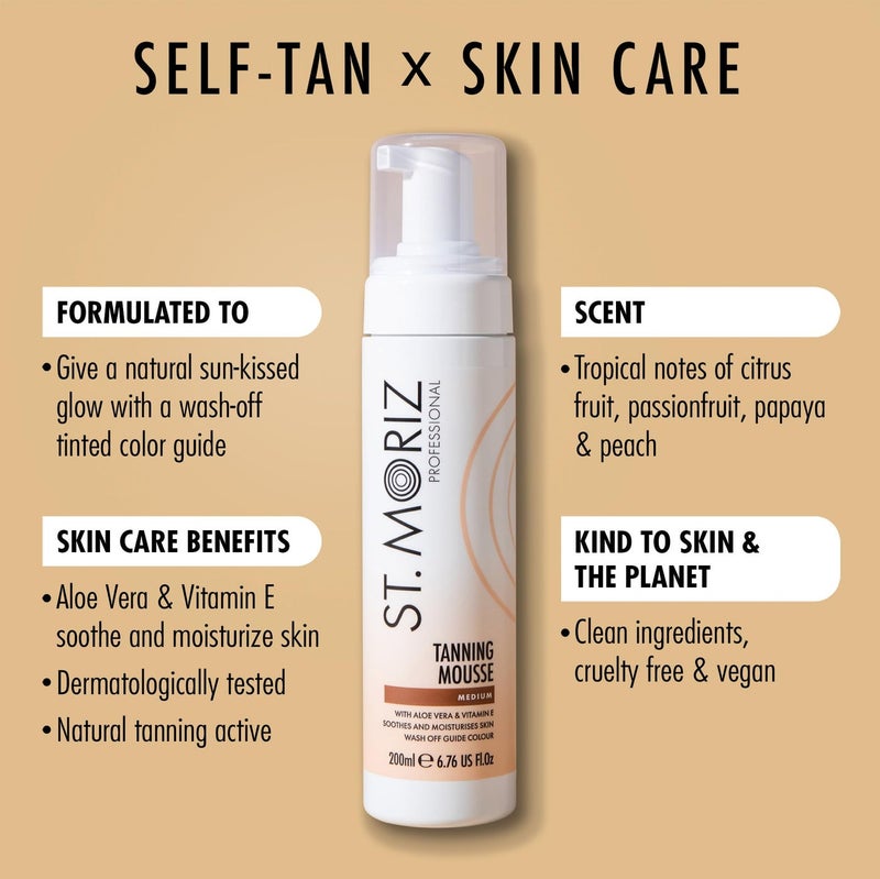 St. Moriz St Moriz Professional Medium Self Tanner Mousse - Sunless Instant Self Tanning Foam for a Deep, Natural Looking Fake Tan - With Aloe Vera & Vitamin E (6.76 fl oz) - Image 2