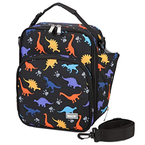 VASCHY Lunch Boxes Bag for Kids, Insulated Lunchbox Reusable Containers for Boys with Detachable Shoulder Strap for School Black Dinosaur - Image 1