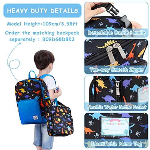 VASCHY Lunch Boxes Bag for Kids, Insulated Lunchbox Reusable Containers for Boys with Detachable Shoulder Strap for School Black Dinosaur - Image 5