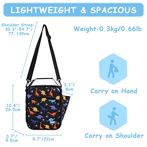 VASCHY Lunch Boxes Bag for Kids, Insulated Lunchbox Reusable Containers for Boys with Detachable Shoulder Strap for School Black Dinosaur - Image 2