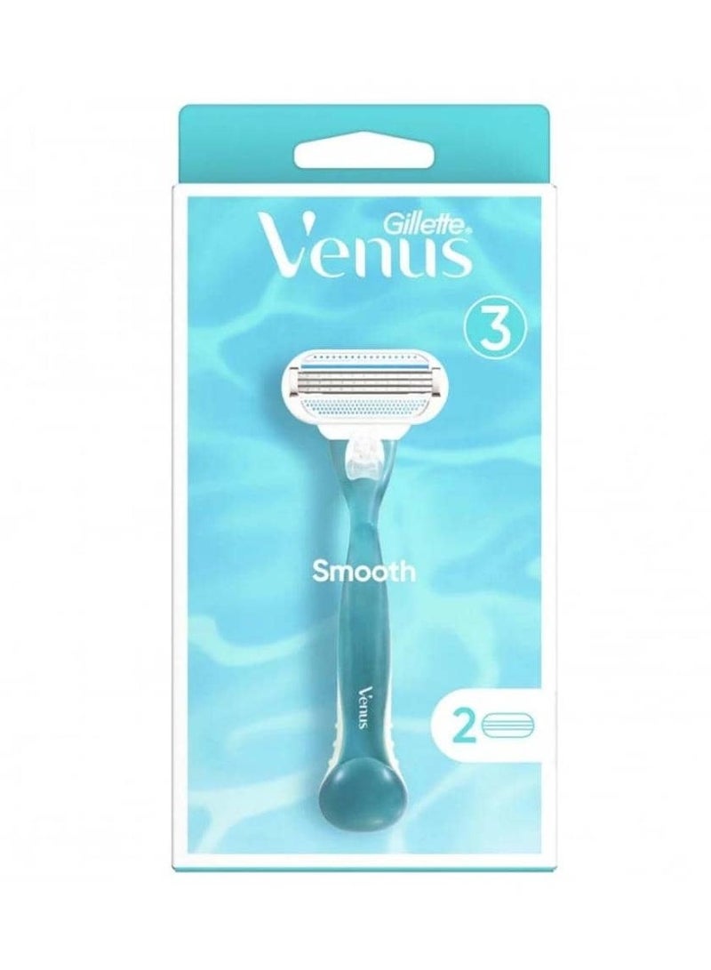 فينوس مقبض ماكينة حلاقة فينوس للسيدات مزود بشفرتين قابلتين لإعادة التعبئة