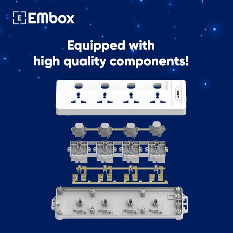 EMBOX لوحة تمديد مع مفاتيح 1500 واط، 4 مقابس عالمية، مفتاح فردي، غطاء أمان، واقي طاقة 6 أمبير، مؤشر LED وغطاء أمان، سلك تمديد بطول 1.8 متر - Image 5