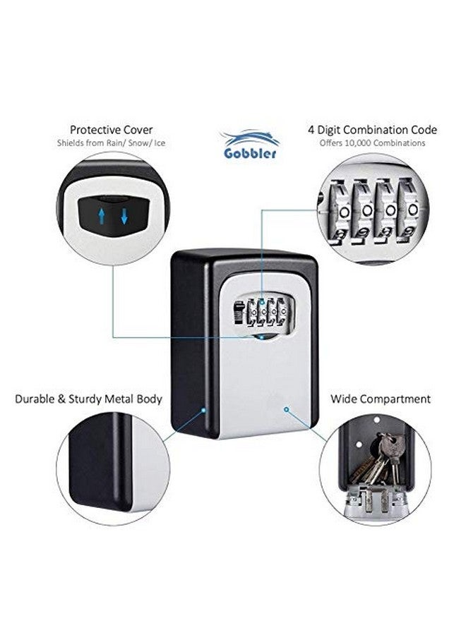 GOBBLER Black & Silver Wall Mounted Metal Key Safe Storage Box for Keys with Combination Code Password (KLB-14) - Image 2