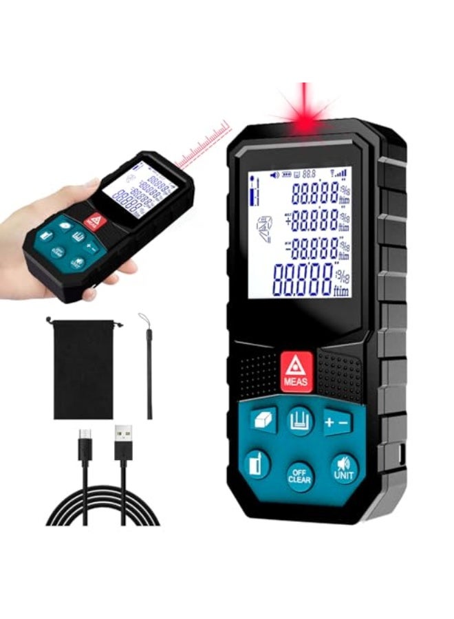 Digital Laser Distance Meter with Li-ion Battery  Real-Time Electric Angle,100M/328Ft Laser Measurement Tool,Mini Rangefinder,M/in/Ft Unit Switching and Pythagorean Mode, Measure Distance,Area,Volume - Image 1