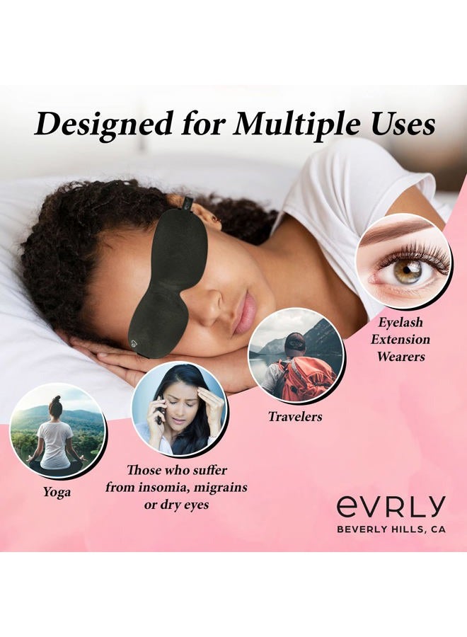 EVRLY Beverly Hills Eye Mask Designed for Eyelash Extensions, 3D Contoured Design, Soft Fabric, Deep Eye Cavities, Form Fitting, Adjustable Headband Strap, No Pressure Sleep & Travel Eye Mask (Black) - Image 4