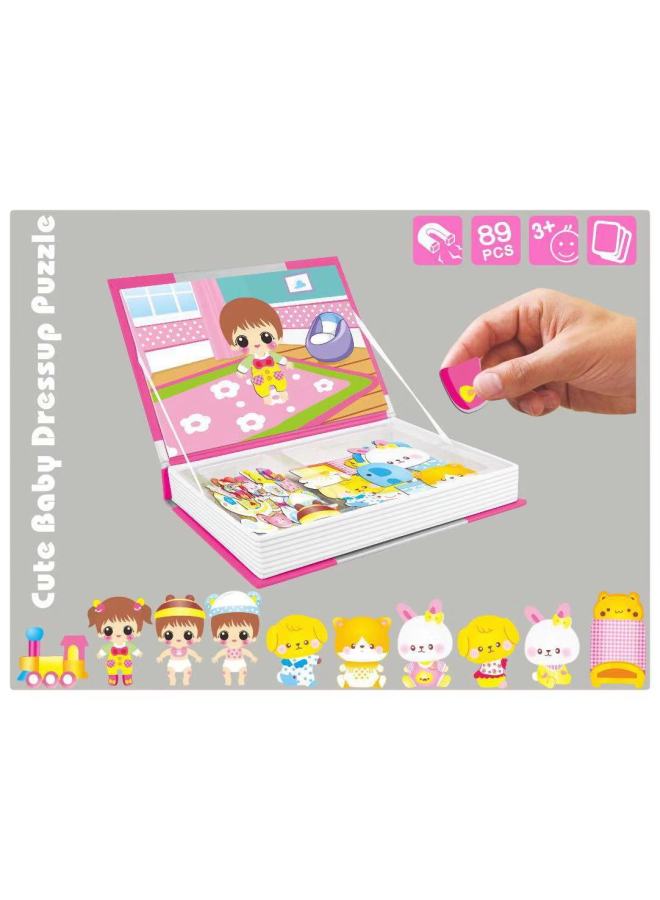 Hot Sale French Little Red Book Dress Baby DIY Assembled Magnetic Book Magnetic Sticker 3D Early Education Puzzle-Color:Parent-Child Dress-up Puzzle  - Image 1