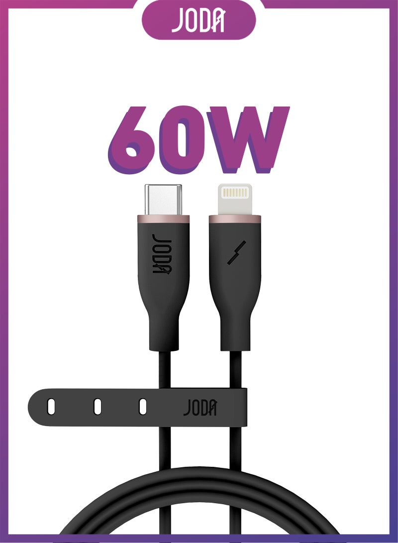 JODA Sleep C - 60W Silicone 1 Meter Black, Durable and Stylish, Perfect for Daily Use Used to charge iPhone and iPad at high speed ⚡ and transfer data at speeds of up to 480 Mbps. With a practical and elegant design, this cable can withstand up to 30,000 folds without damage 🔄. - Image 1
