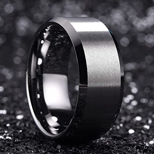King Will 10mm Silver Men's Wedding Ring - Brushed Matte Finish, Beveled Polished Edge, Comfort Fit Size 10 - Image 2