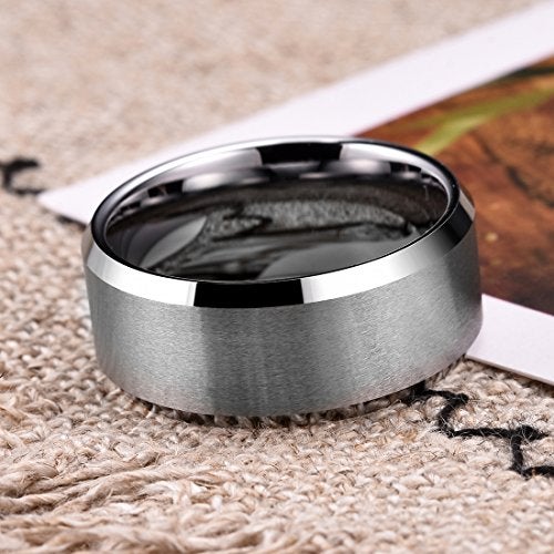 King Will 10mm Silver Men's Wedding Ring - Brushed Matte Finish, Beveled Polished Edge, Comfort Fit Size 10 - Image 3
