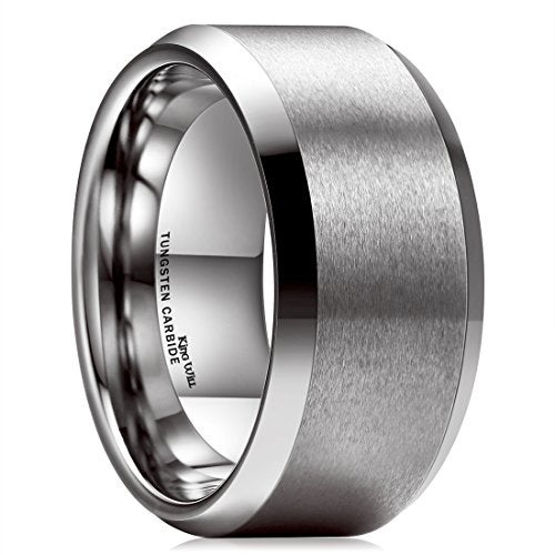 King Will 10mm Silver Men's Wedding Ring - Brushed Matte Finish, Beveled Polished Edge, Comfort Fit Size 10 - Image 1