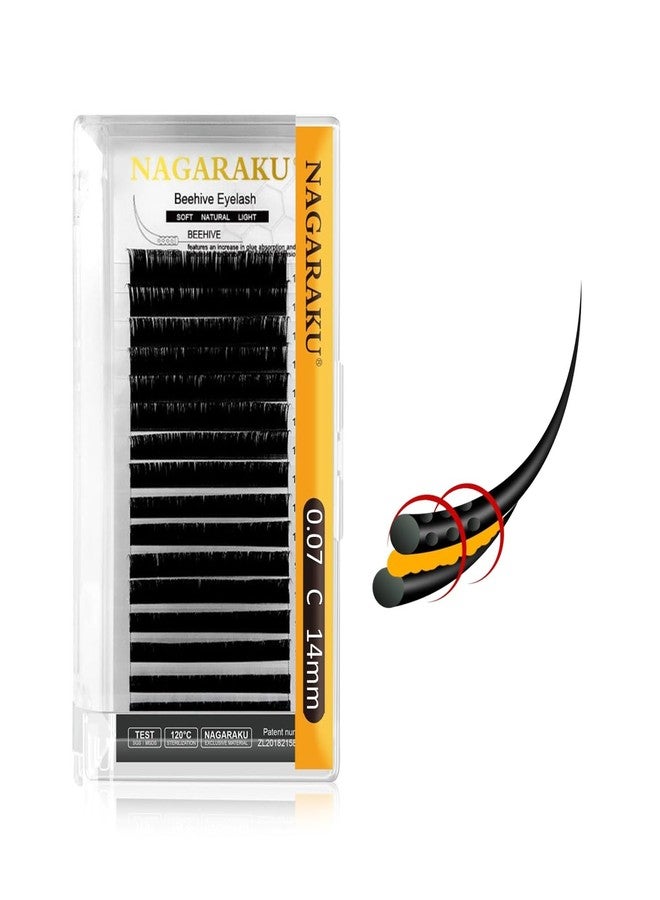 NAGARAKU Laser Beehive Eyelash Extensions 16 Rows Tray Longer Lasting Individual Volume lash Matte Black Clusters Single Length 16 Rows with Thickness 0.07 Curl C (Length - 14mm) - Image 1