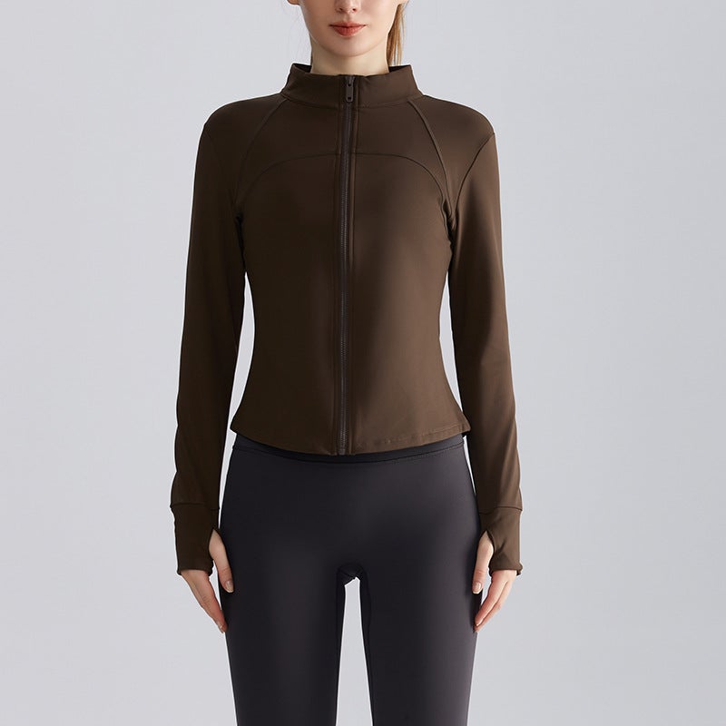 Slim Fit Yoga Jacket Womens Autumn Long Sleeve Zippered Wt-050 chestnut color 