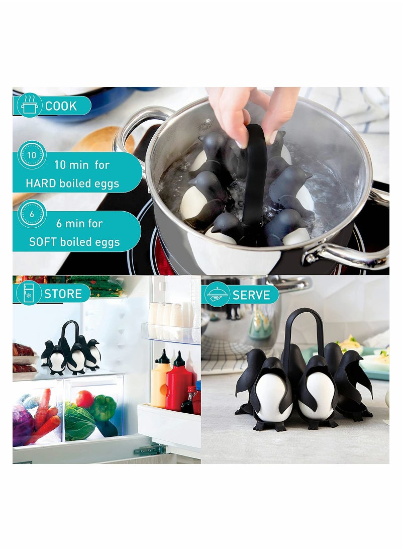 Generic - Penguin Egg Holder 3-in-1 Cooker for Soft and Hard Boiled Eggs, Holds 6 Eggs for Cooking and Storage - Image 1