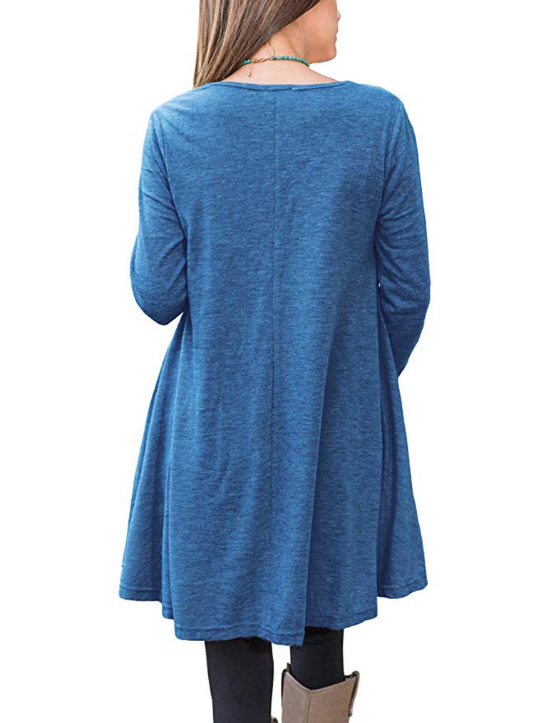 Poetsky Women's Layered Long Sleeve Scoop Neck A-Line Flowy Tunic Blouse Tops (XL, Blue) - Image 2