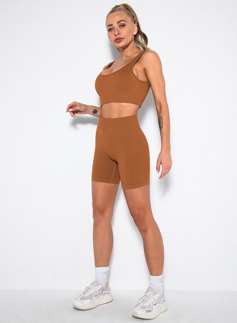 Loquat Yoga Tight Fitting Stretch Soft Sets Brown  - Image 2