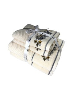 SENSES SENSES by Riba All Cotton 550 GSM Embroidered Towel Set for Bath | Quick Drying, Highly Absorbant, Great for Gifting - Pack of 4-2pcs Bath + 2pcs Hand Towels, Ivory (Style 8)  - Image 1