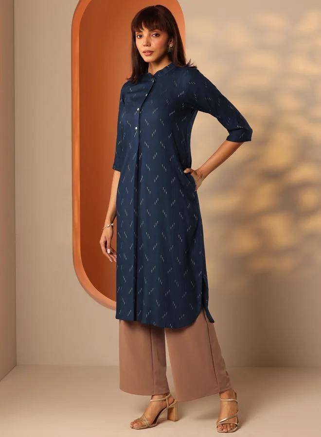 لباس Blue Self Design Rayon Straight Kurta