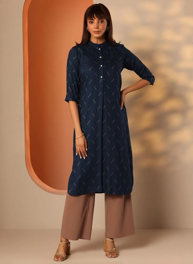لباس Blue Self Design Rayon Straight Kurta