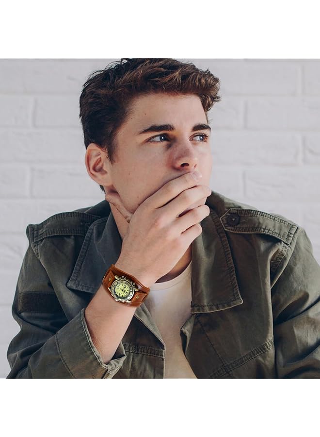 جوليري وي ساعة يد جلدية للجنسين بتصميم عتيق مع قرص دائري - Image 2