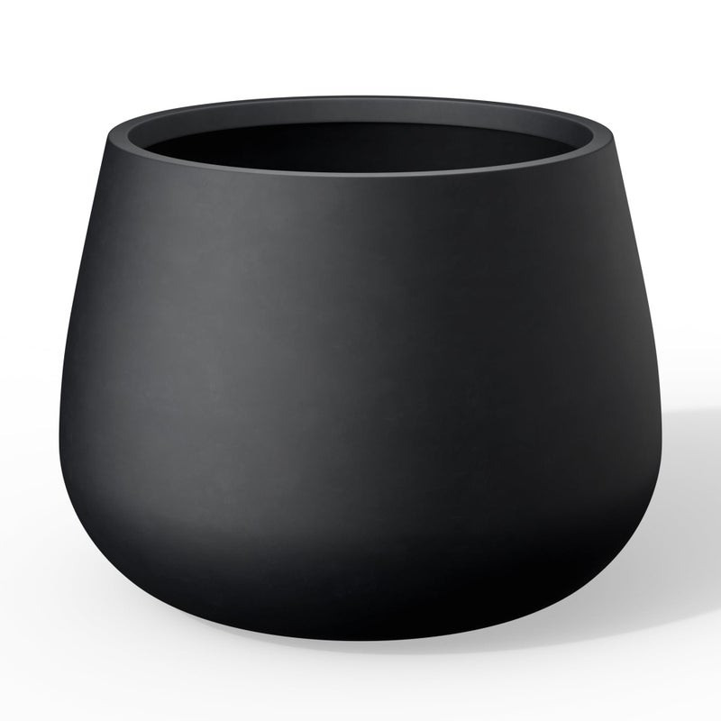 Kante Curva Series Planter, 14.8 Inch Round Concrete Garden Pot with Draiange Hole and Rubber Plug, Suitable for Indoor Plants, Home, Garden, Patio, Black - Image 1