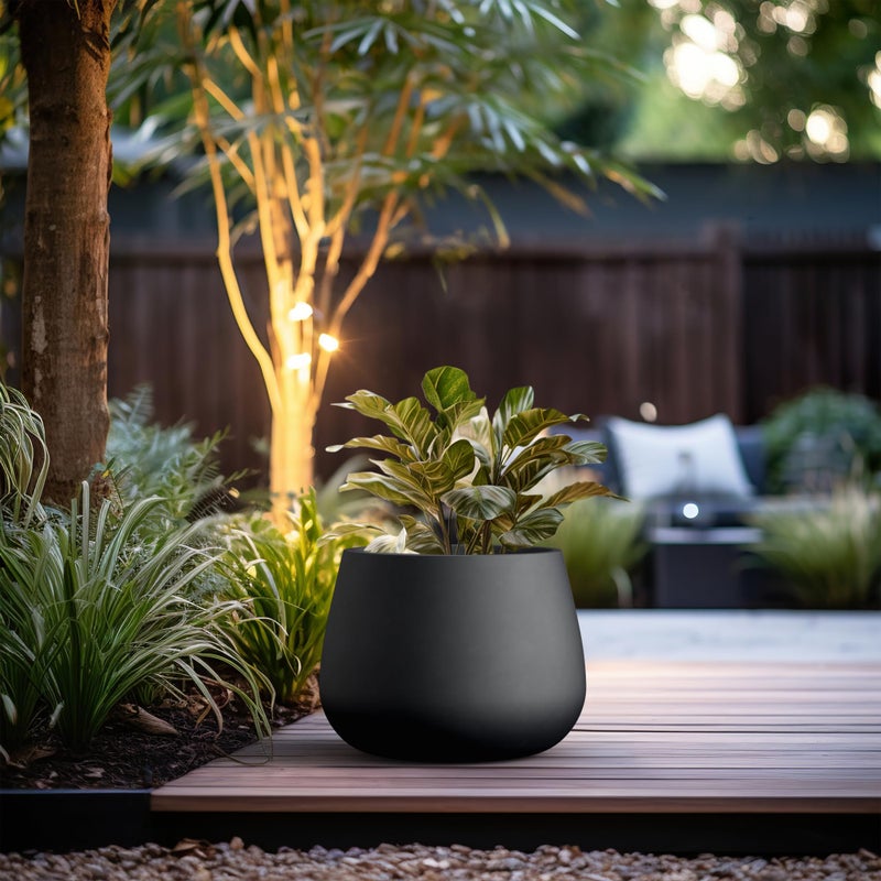 Kante Curva Series Planter, 14.8 Inch Round Concrete Garden Pot with Draiange Hole and Rubber Plug, Suitable for Indoor Plants, Home, Garden, Patio, Black - Image 4