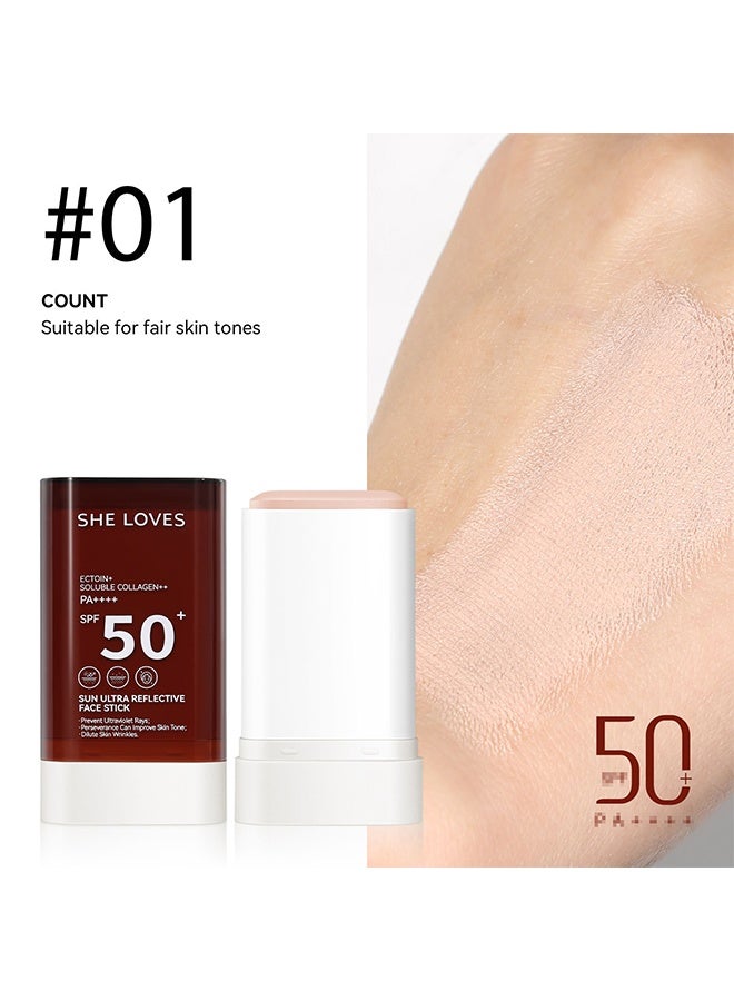 شي لافز عصا واقية للوجه شمسيّة فائقة الانعكاس، كولاجين قابل للذوبان إكتوين، SPF 50 عصا واقية للوجه شمسيّة فائقة الانعكاس تمنع الأشعة فوق البنفسجية، المثابرة يمكن أن تحسن لون البشرة، تخفيف تجاعيد الجلد، عصا واقية من الشمس، #01 عاجي - Image 2