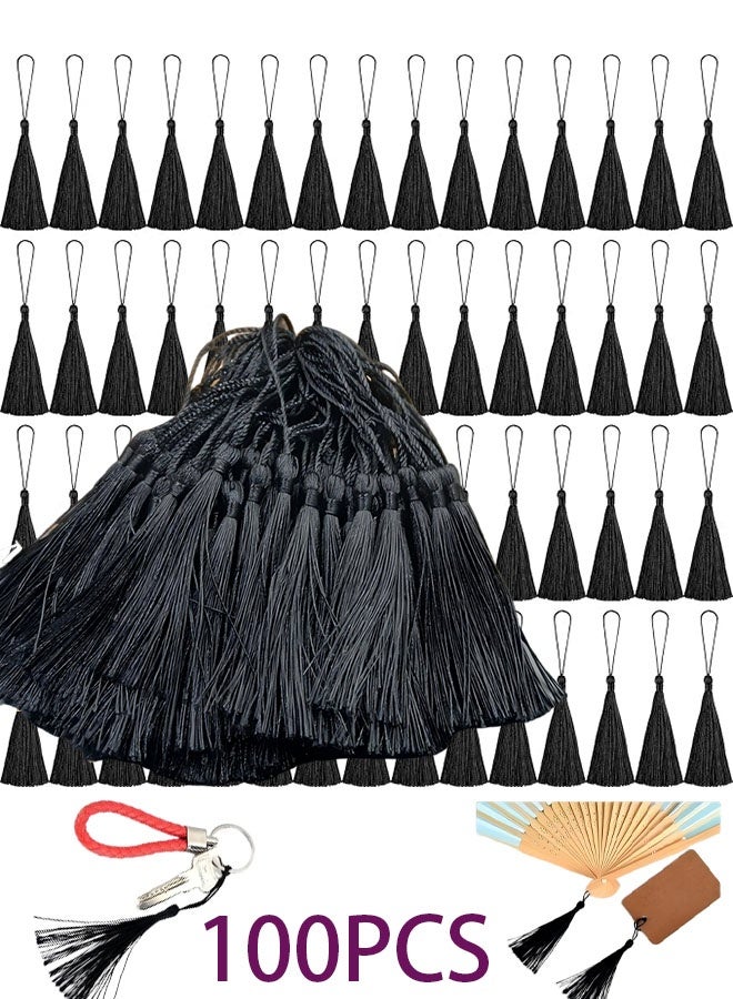Happy D 100 black 13cm/5-inch silk handmade soft tassel thread bookmarks with cord loops, suitable for DIY jewelry making craft accessories - Image 1