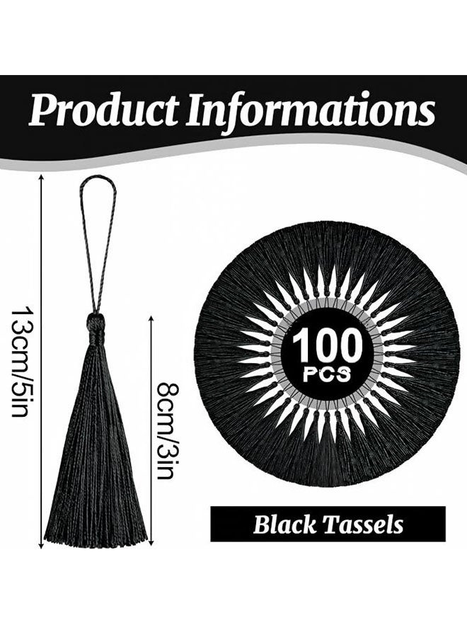 Happy D 100 black 13cm/5-inch silk handmade soft tassel thread bookmarks with cord loops, suitable for DIY jewelry making craft accessories - Image 2