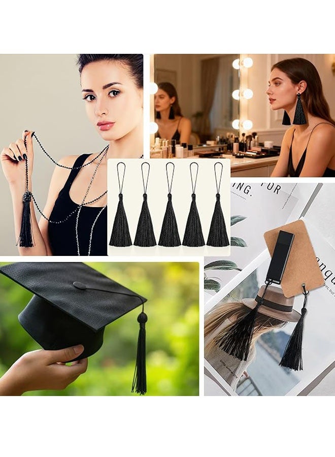 Happy D 100 black 13cm/5-inch silk handmade soft tassel thread bookmarks with cord loops, suitable for DIY jewelry making craft accessories - Image 3