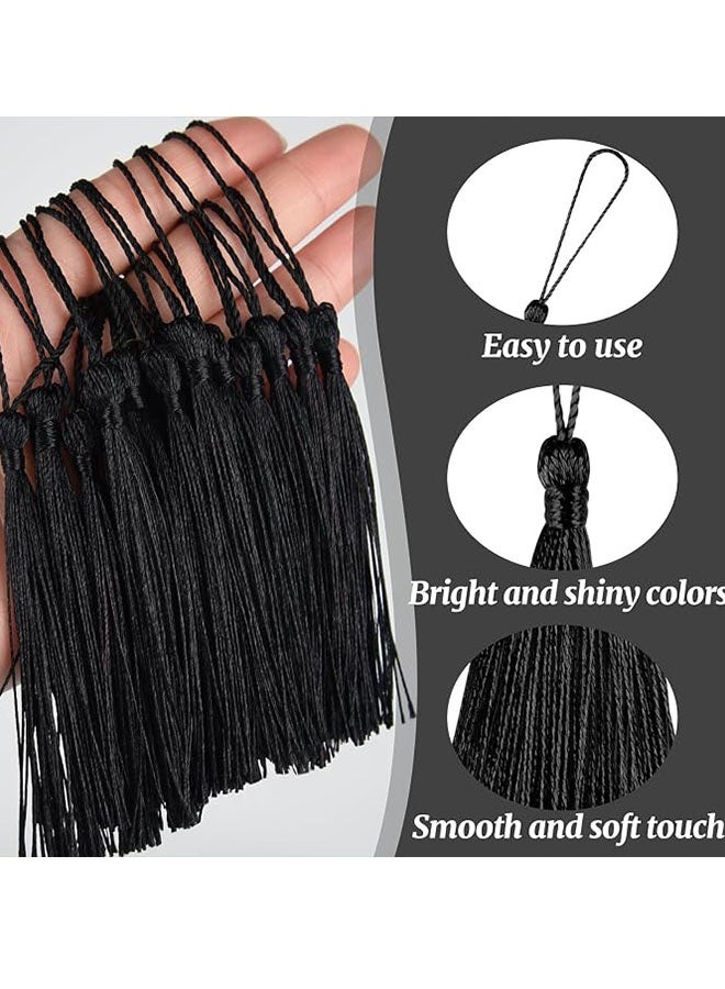 Happy D 100 black 13cm/5-inch silk handmade soft tassel thread bookmarks with cord loops, suitable for DIY jewelry making craft accessories - Image 4