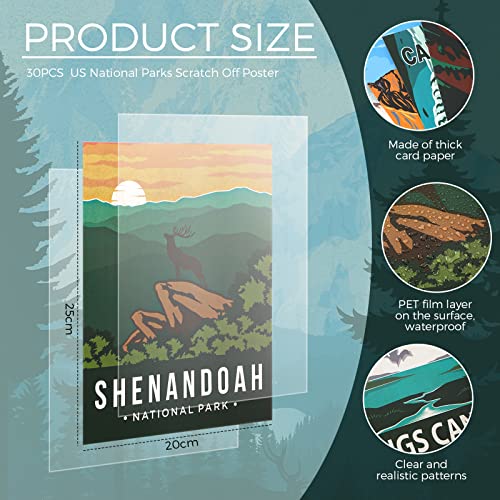 Teling 30 Pieces Vintage Poster Set National Parks Nature Wall Art Travel Prints Wall Art and Mountain Print Posters Unframed for Home Living Room Bedroom Bathroom DecorBright ColorScenery - Image 3